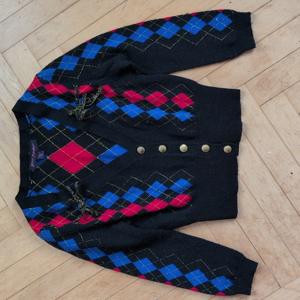 Betsey Johnson black argyle crop sweater size S
